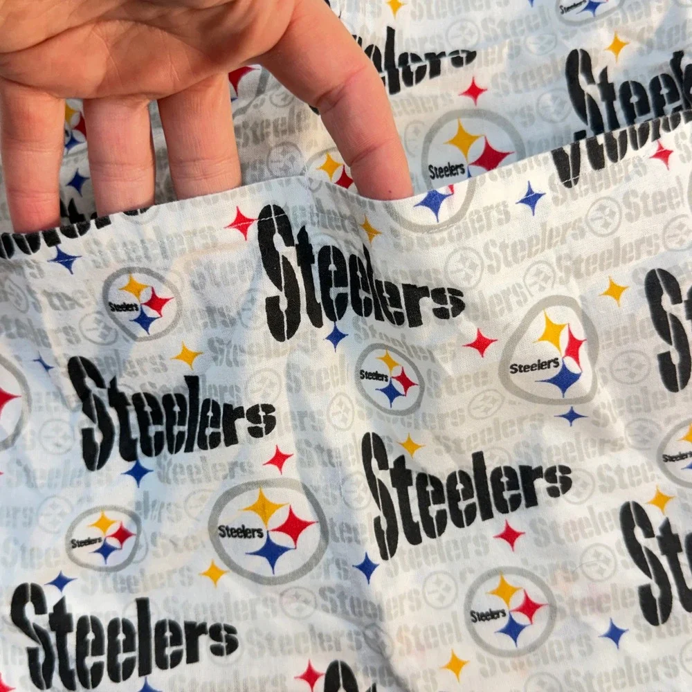 Drawstring Bag Black Pittsburgh Steelers Fabric Reversible Cinch Sack Handmade